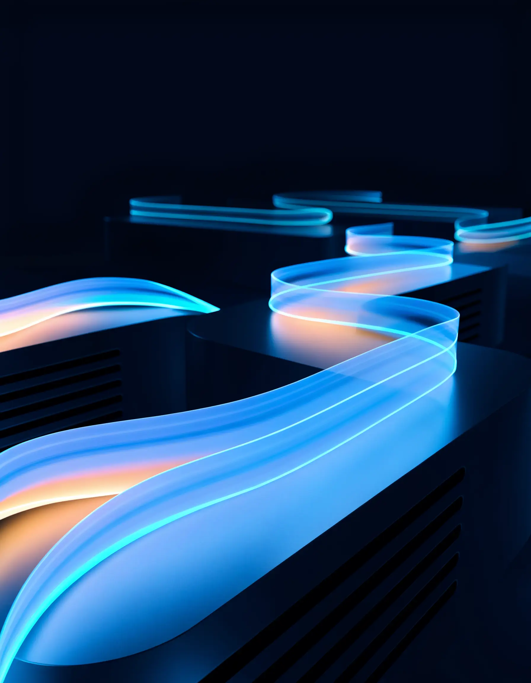Abstract visualization of private-cloud infrastructure and flowing data paths.