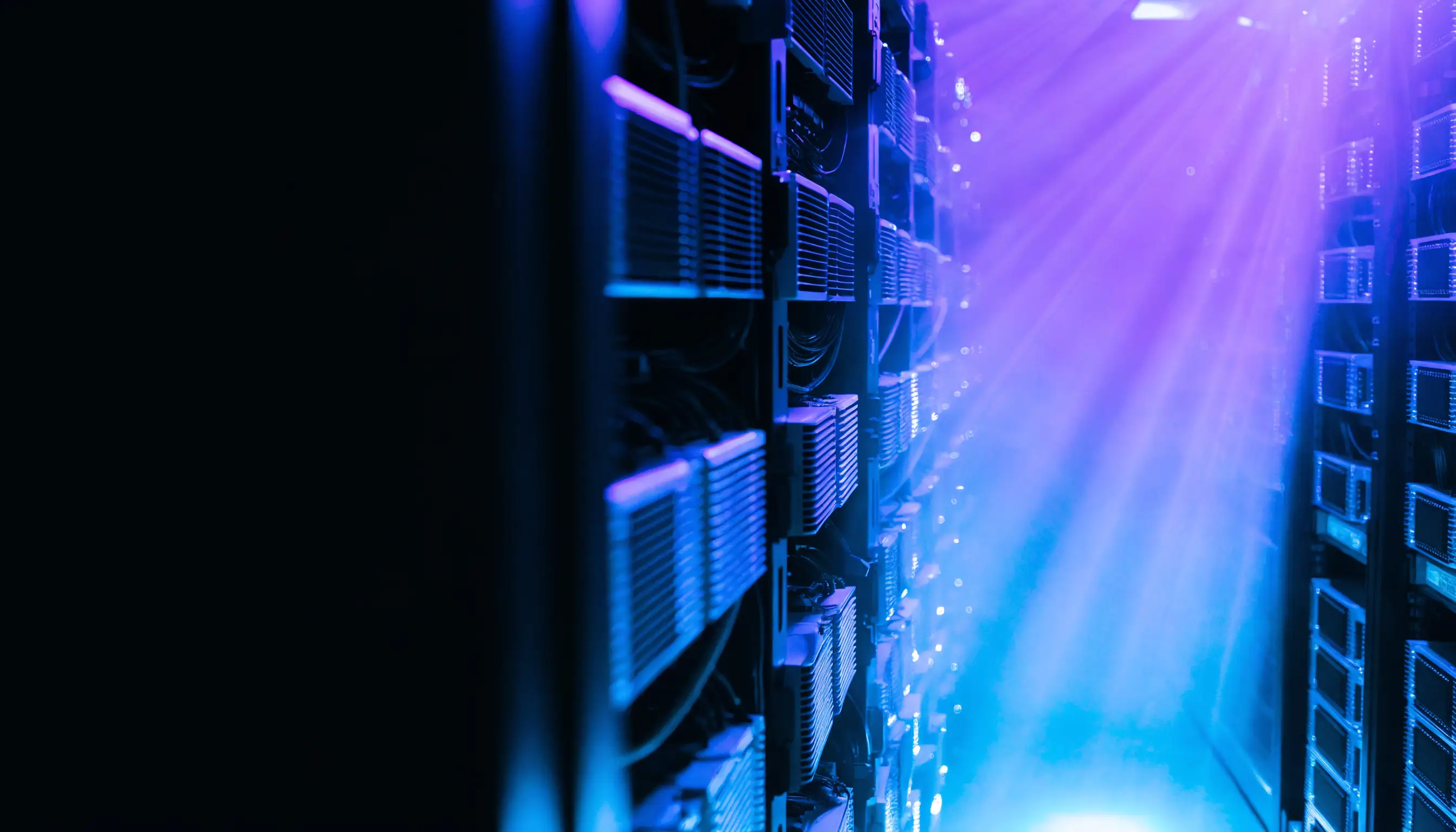 GPU accelerator racks powering an AI training pipeline.